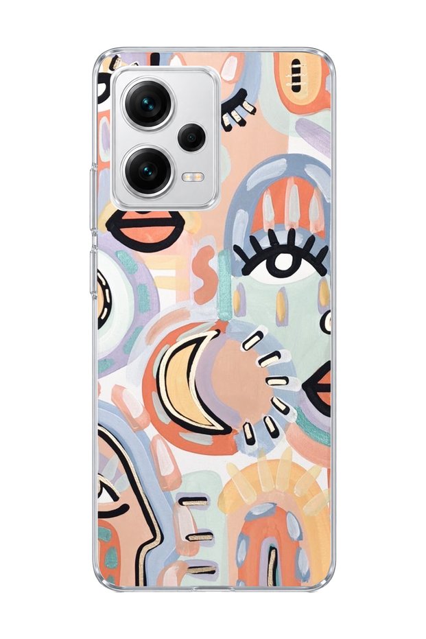 Redmi Note 12 Pro 5g Compatible Abstract Face and Eye Printed Transparent Phone Case