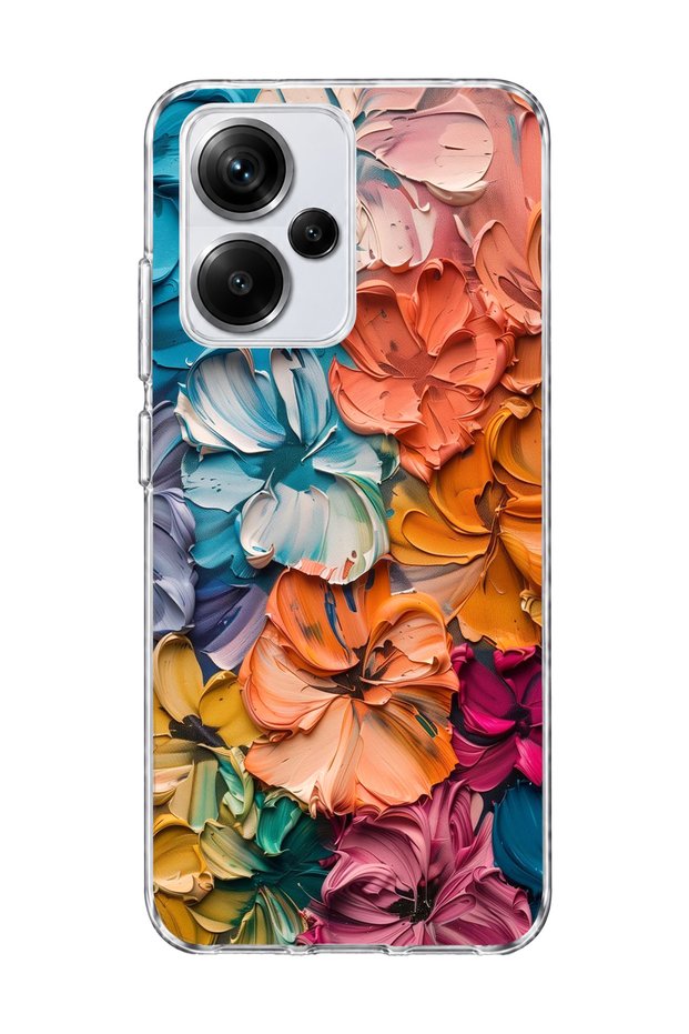 Redmi Note 13 Pro Plus 5g Compatible Embossed Colorful Flower Printed Transparent Phone Case
