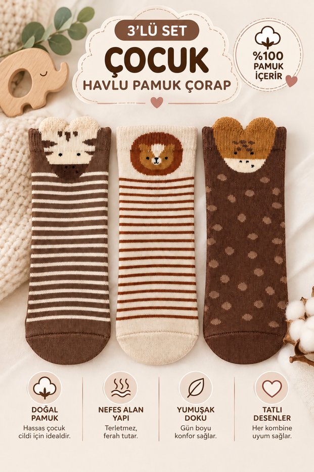 Children's Towel Socks 3-Pack