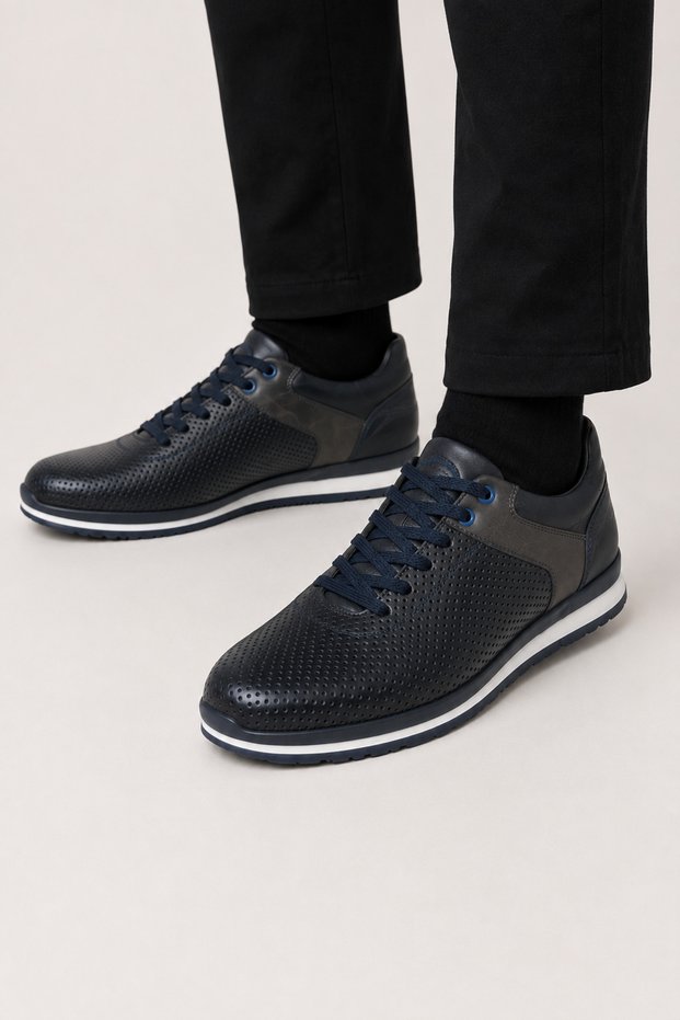 Men's Sneaker Genuine Leather Men's Shoes Dark Blue