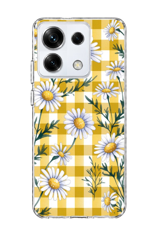 Redmi Note 13 Pro 5g Compatible Daisy Yellow Plaid Printed Transparent Phone Case