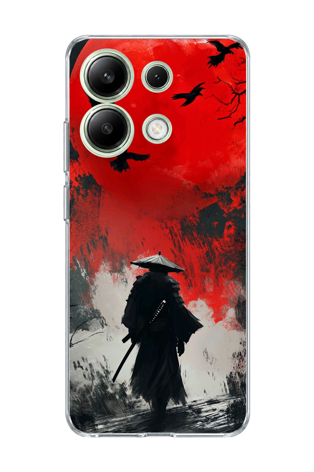 Redmi Note 13 4g Compatible Samurai Red Sun Crow Printed Transparent Phone Case