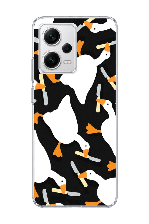 Redmi Note 12 Pro 5g Compatible White Goose Printed Transparent Phone Case with Blade