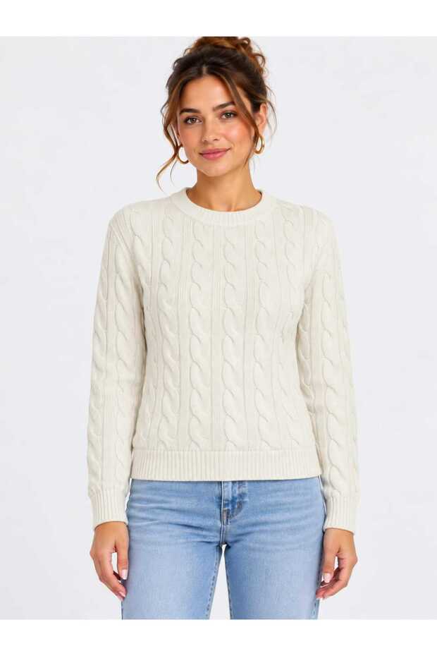 New Season Women's Crew Neck Hair Knit Patterned Long Sleeve Knitwear Sweater