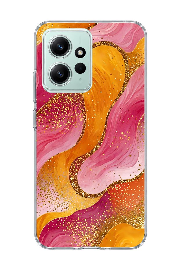Redmi Note 12 4g Compatible Gold Glittery Wave Printed Transparent Phone Case