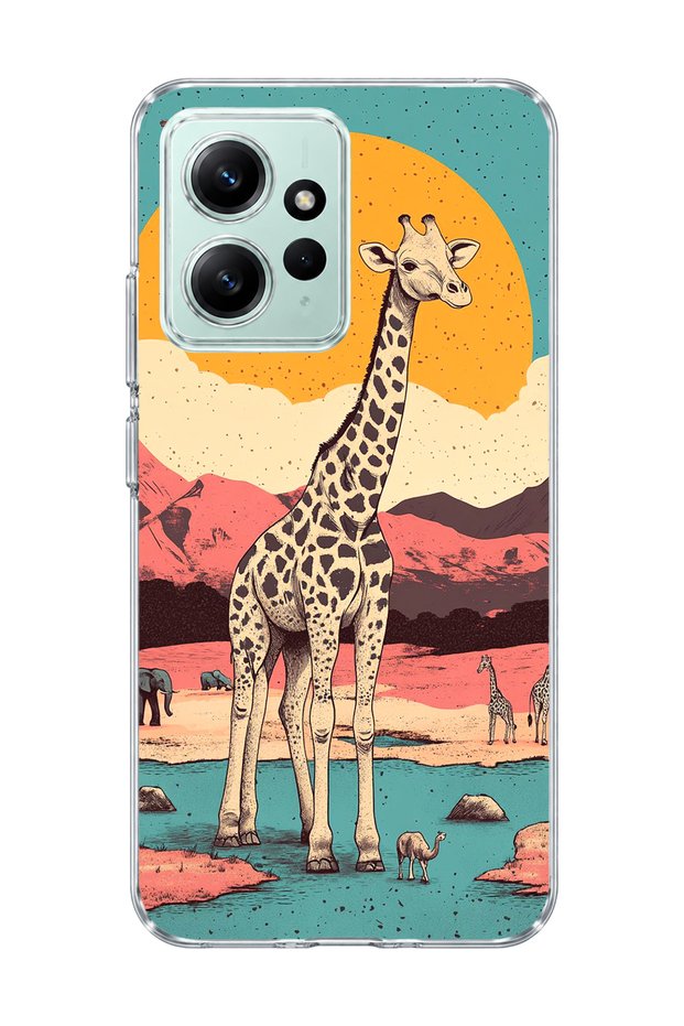 Redmi Note 12 4g Compatible Giraffe Sunset Printed Transparent Phone Case