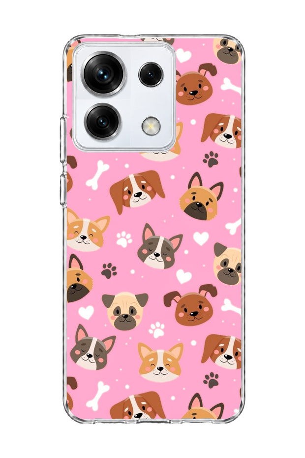 Redmi Note 13 Pro 5g Compatible Dog Faces Pink Printed Transparent Phone Case
