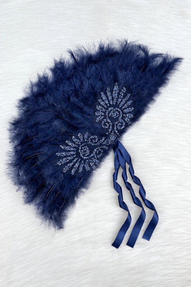 Navy Blue Bridal Fan, Sparkling Vip Dubai Lace-Up, Bachelorette Party Bride to Be Bridesmaid Henna Night Wooden Feathered Engagement Circumcision Wedding
