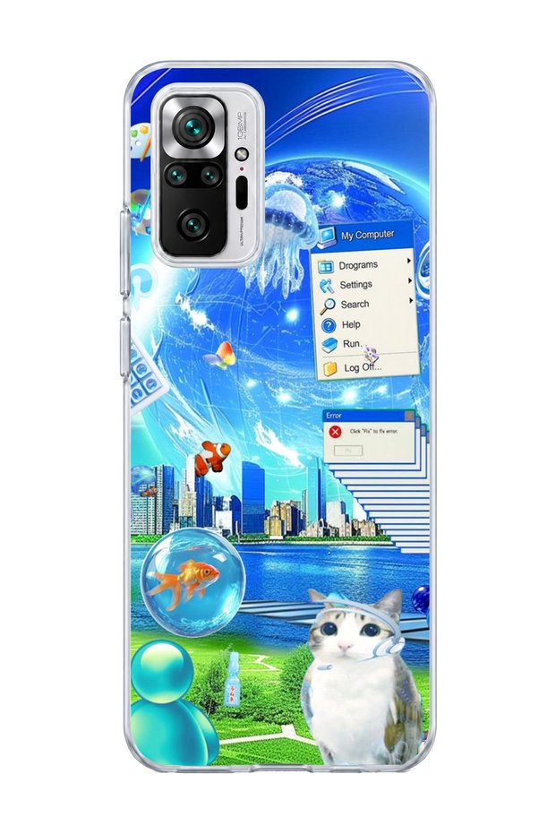 Redmi Note 10 Pro 4g Compatible Jellyfish and Cat Printed Transparent Phone Case
