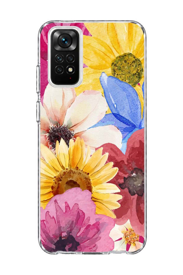 Redmi Note 11 / 11S Compatible Sunflower Watercolor Printed Transparent Phone Case