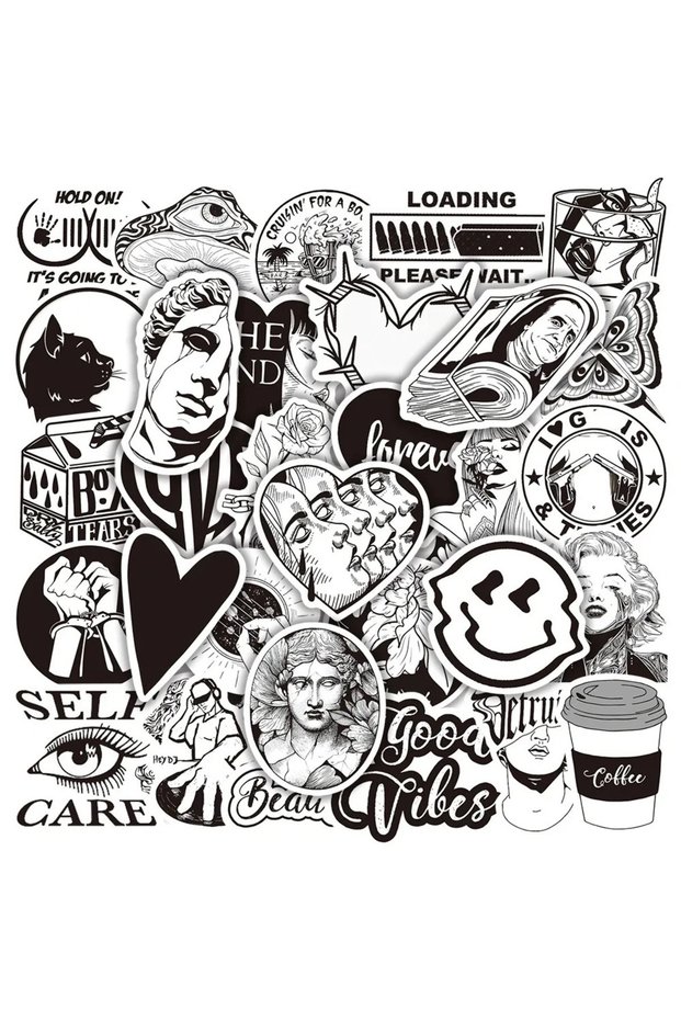 50PCS 10/30/50pcs Cool Black White INS Style VSCO Stickers Aesthetic Laptop Car Motorcycle Guitar Lu