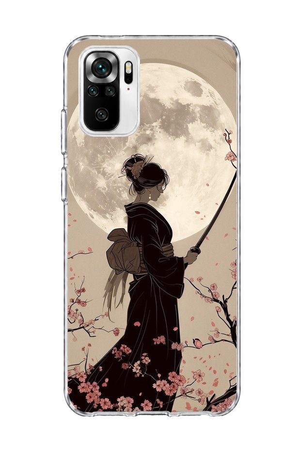 Redmi Note 10 / 10S Compatible Geisha Full Moon Printed Transparent Phone Case