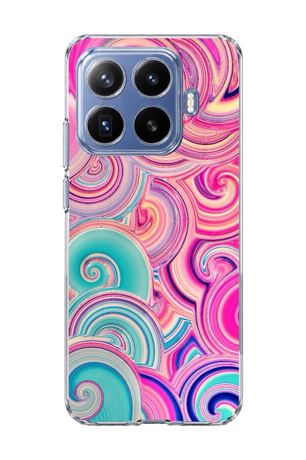 Mi 17t Pro Compatible Pink Turquoise Spiral Printed Transparent Phone Case