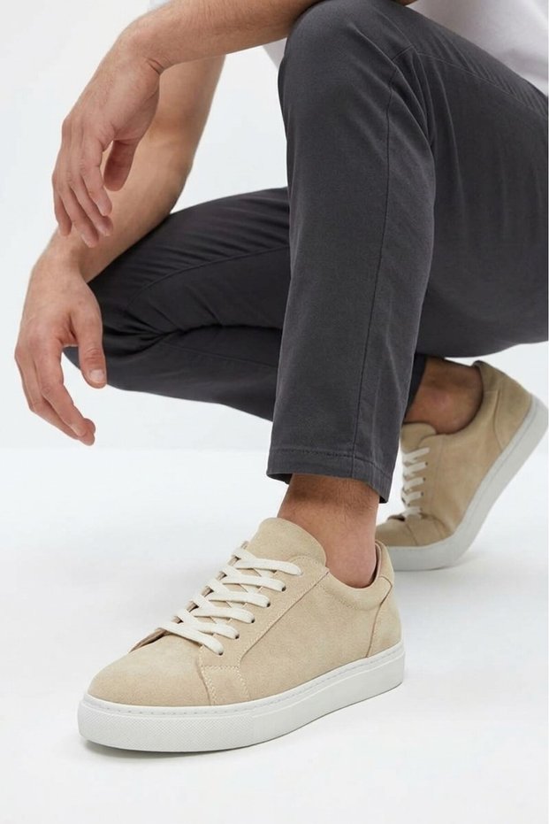 Zrj165 Premium Elite Lace-Up Men's Sneaker - Suede Cream