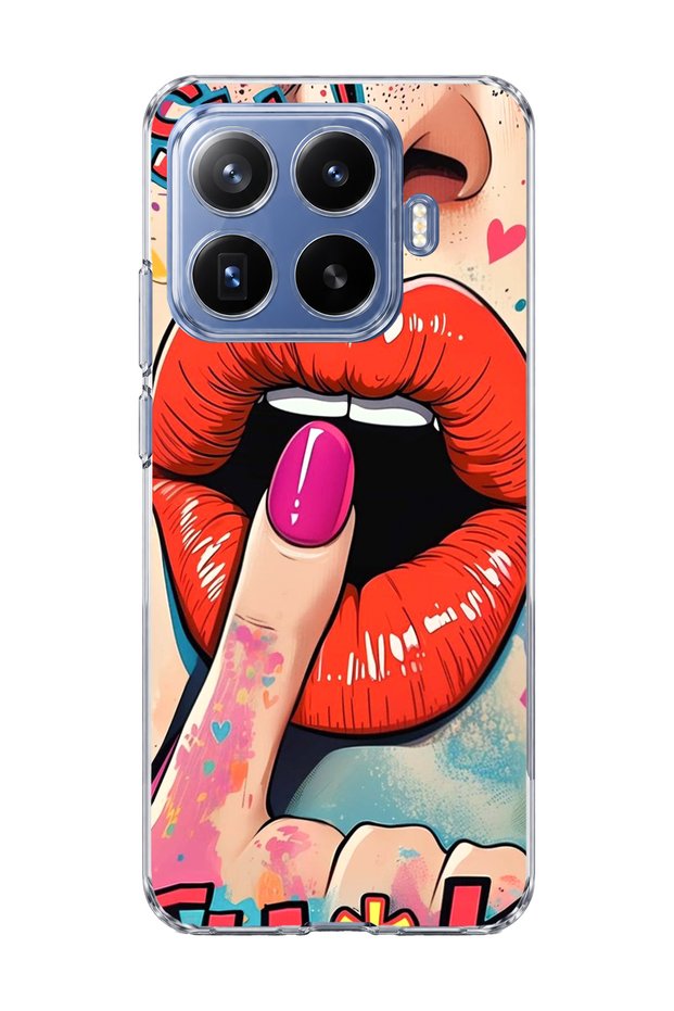 Mi 17t Pro Compatible Red Lip Print Transparent Phone Case