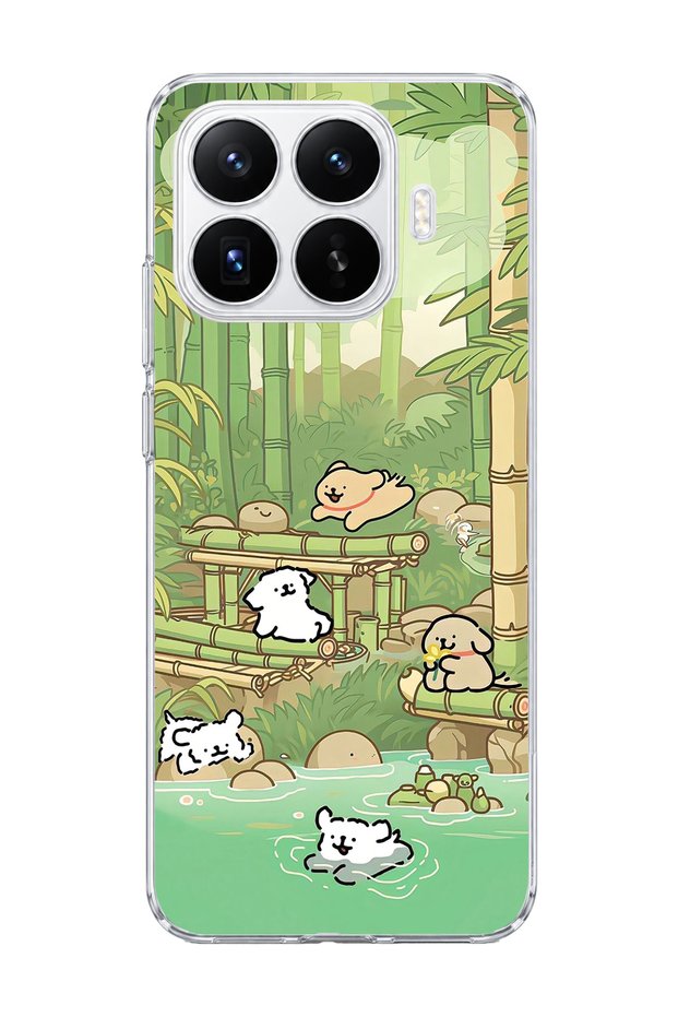 Mi 17t Compatible Bamboo Forest Dogs Printed Transparent Phone Case