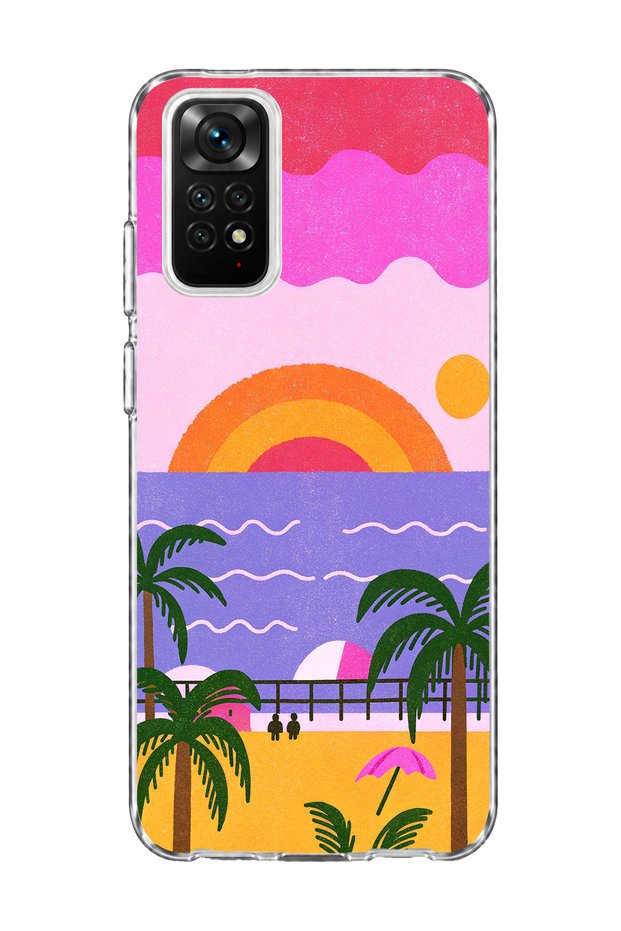 Redmi Note 11 / 11S Compatible Pink Purple Coast Printed Transparent Phone Case