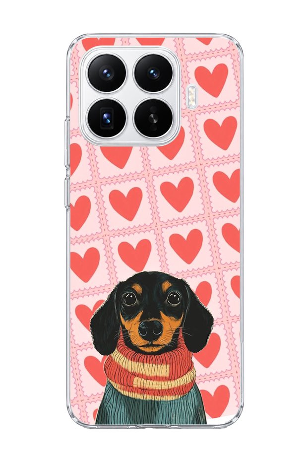 Mi 17t Compatible Sausage Dog Red Heart Printed Transparent Phone Case
