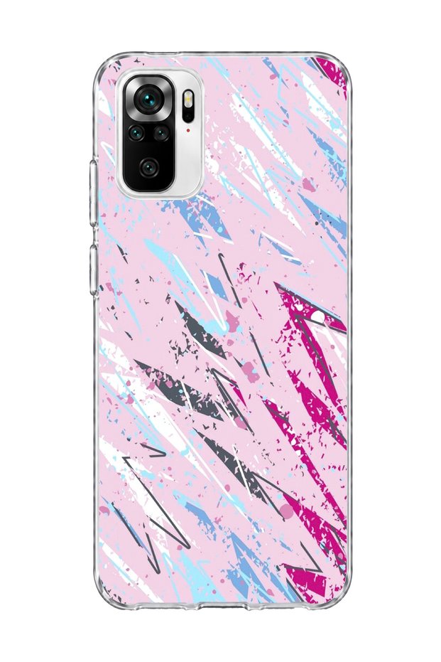 Redmi Note 10 / 10S Compatible Pink Blue Abstract Brush Printed Transparent Phone Case