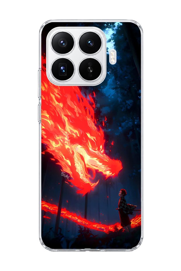 Mi 17t Compatible Fire Dragon Forest Printed Transparent Phone Case