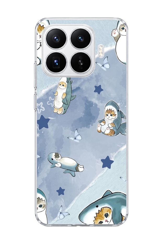 Mi 17t Compatible Transparent Phone Case with Shark Costume Cat Print