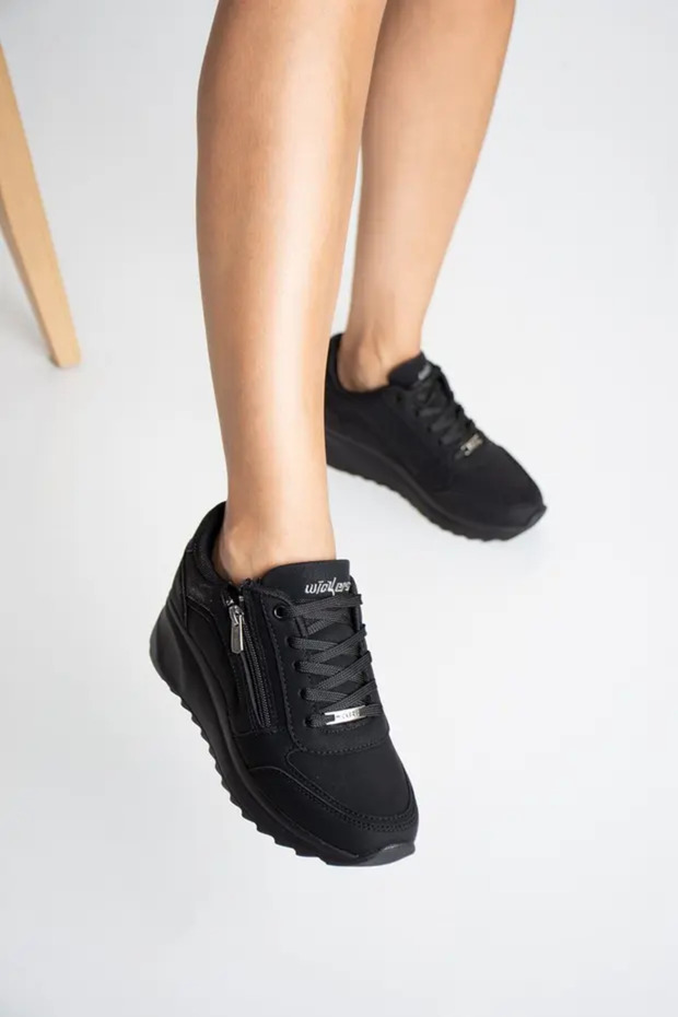 Wickers Black Nubuck Daily Use Orthopedic Zippered Sports Shoes