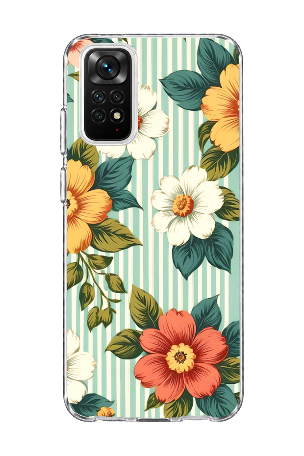 Redmi Note 11 / 11S Compatible Retro Striped Floral Printed Transparent Phone Case