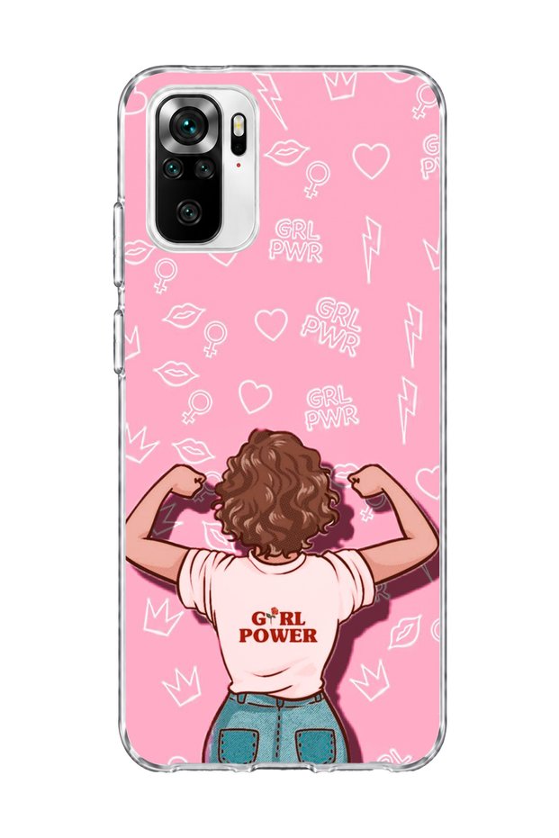 Redmi Note 10 / 10S Compatible Strong Women's Pink Printed Transparent Phone Case