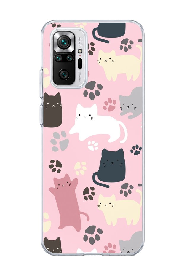 Redmi Note 10 Pro 4g Compatible Cat and Paw Pink Printed Transparent Phone Case