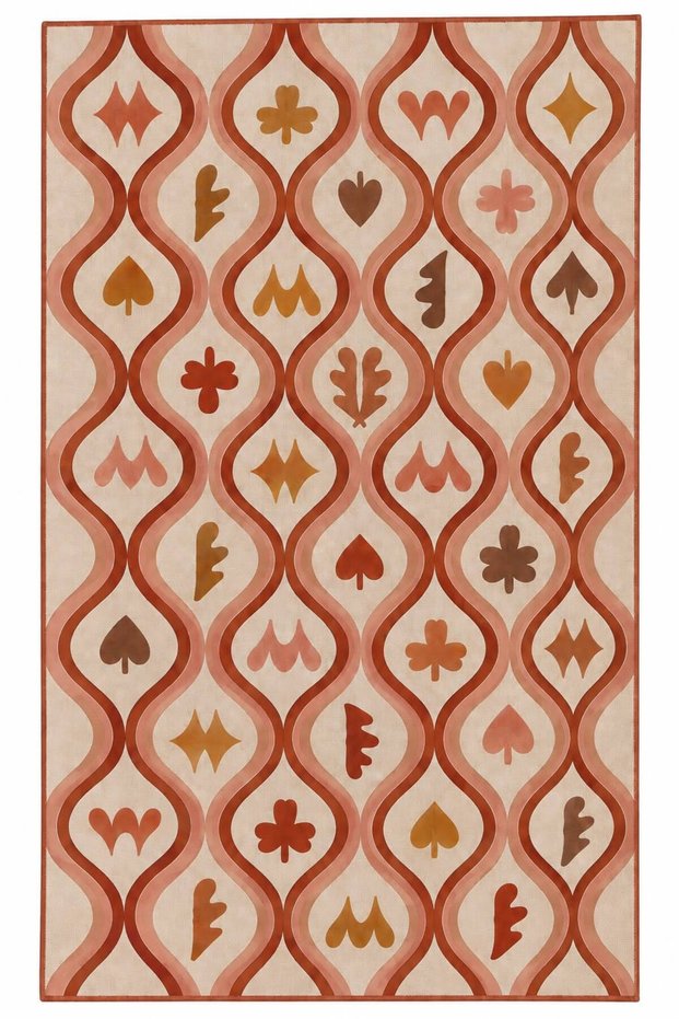 Eta Retro Geometric Leaf Pattern Woven Base Carpet Eta4376