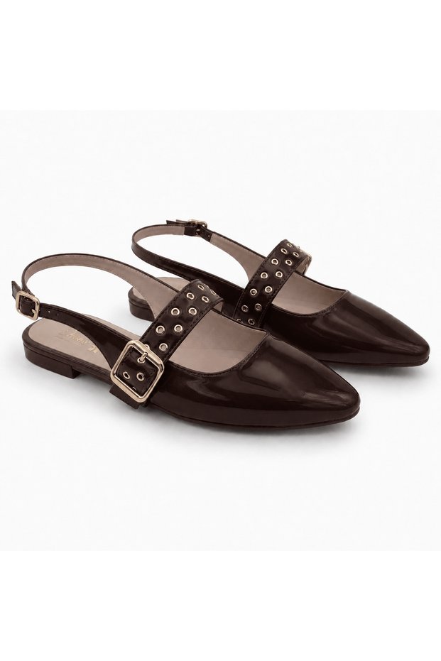 Staple Detailed Open Back Patent Leather Ballerinas - Hl - Bitter Brown