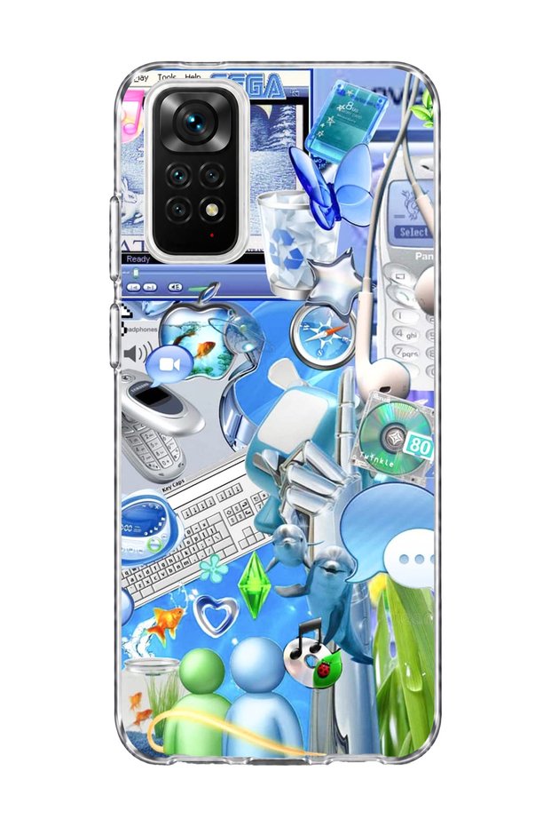 Redmi Note 11 / 11S Compatible Blue Nostalgia Technology Printed Transparent Phone Case
