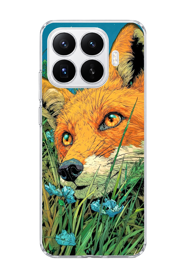 Mi 17t Compatible Fox Green Grass Printed Transparent Phone Case