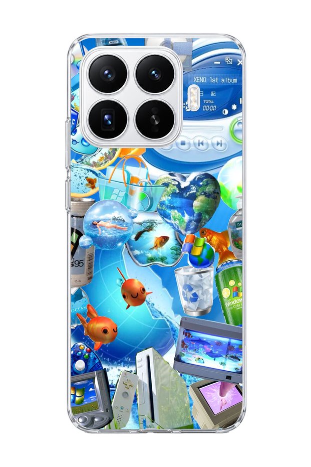 Mi 17t Compatible Blue Bubble Fish Printed Transparent Phone Case