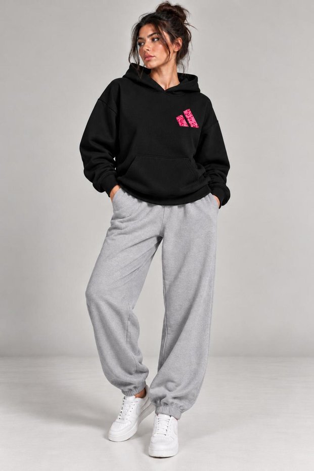 Hooded Tracksuit 2-Piece Set with Pullover and Pants Combination with Pink Print