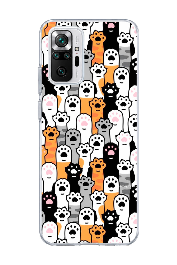 Redmi Note 10 Pro 4g Compatible Colorful Cat Paw Printed Transparent Phone Case