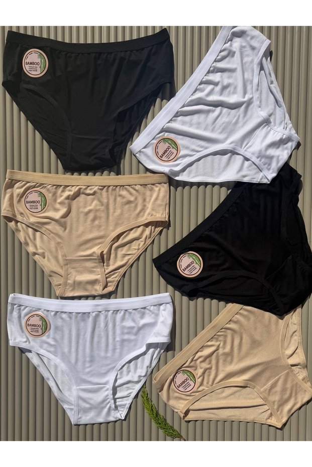 Women's Bamboo Fabric High Waist 6-Piece Set, Black, White Bato Panties