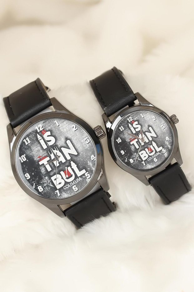 Istanbul Designed Lover Watches with Black Color Leather Band
