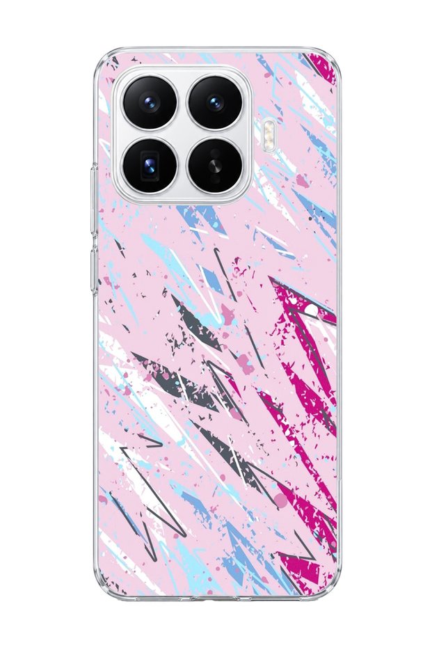 Mi 17t Compatible Pink Blue Abstract Brush Printed Transparent Phone Case