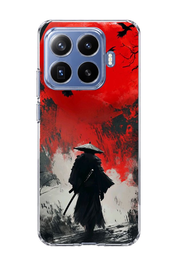 Mi 17t Pro Compatible Samurai Red Sun Crow Printed Transparent Phone Case