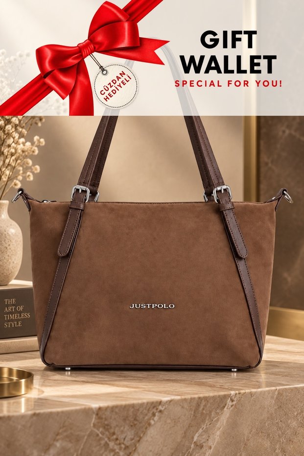 Original Lux Suede Women's Shoulder Bag with Brown Wallet Crossbody Bag