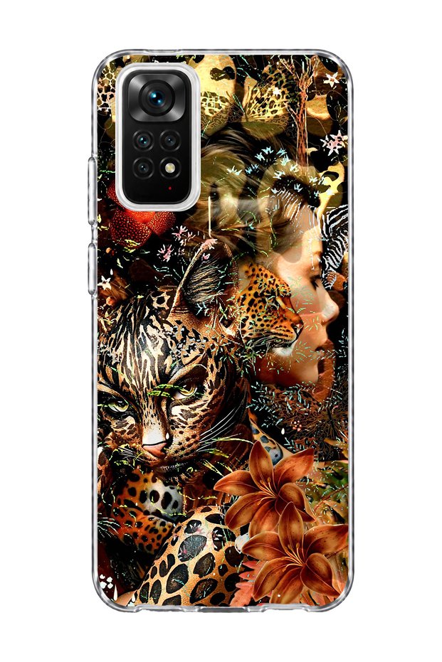 Redmi Note 11 / 11S Compatible Leopard Gold Collage Printed Transparent Phone Case
