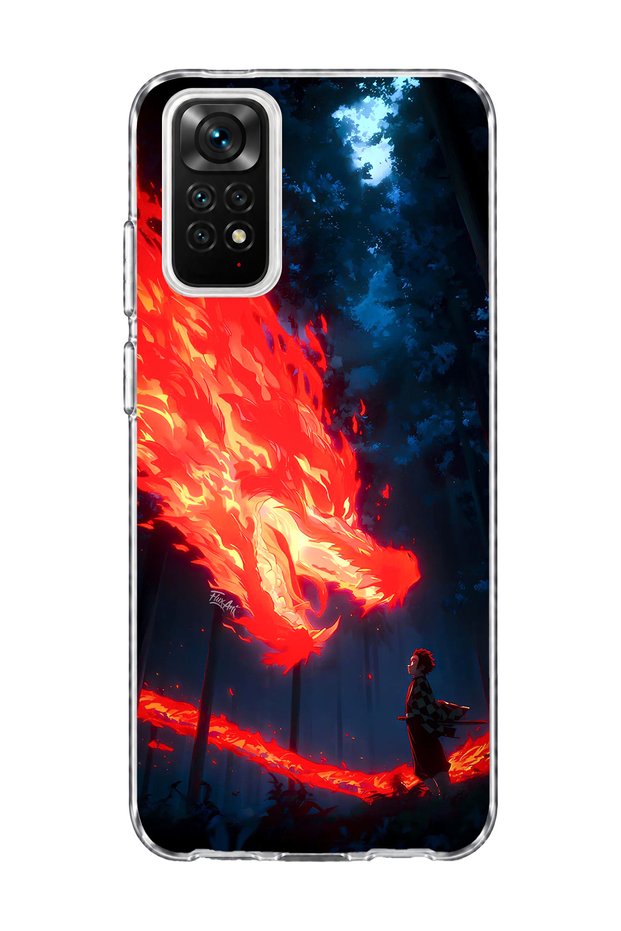 Redmi Note 11 / 11S Compatible Fire Dragon Forest Printed Transparent Phone Case