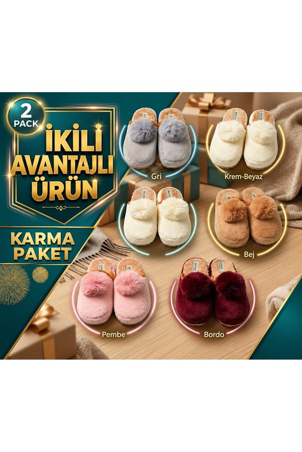 Set of 2 Women's Winter Plush Slippers, Guest, Maternity, Dowry and Gift Slippers