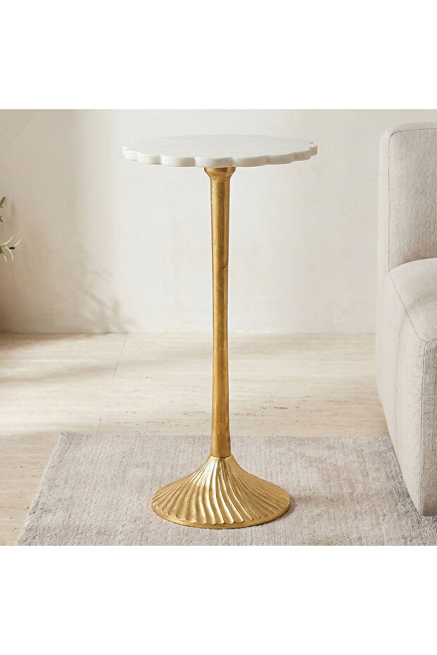 Marble Top Accent Table with Textured Base - 55x30 cm