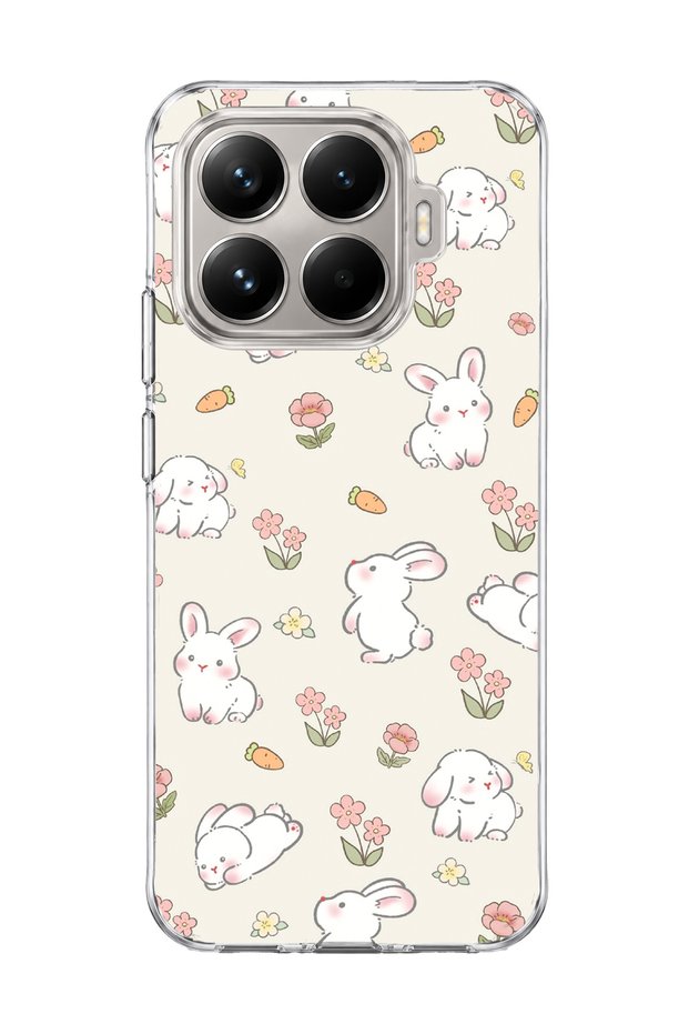 Mi 15t Pro Compatible Cute Rabbit Flower Printed Transparent Phone Case