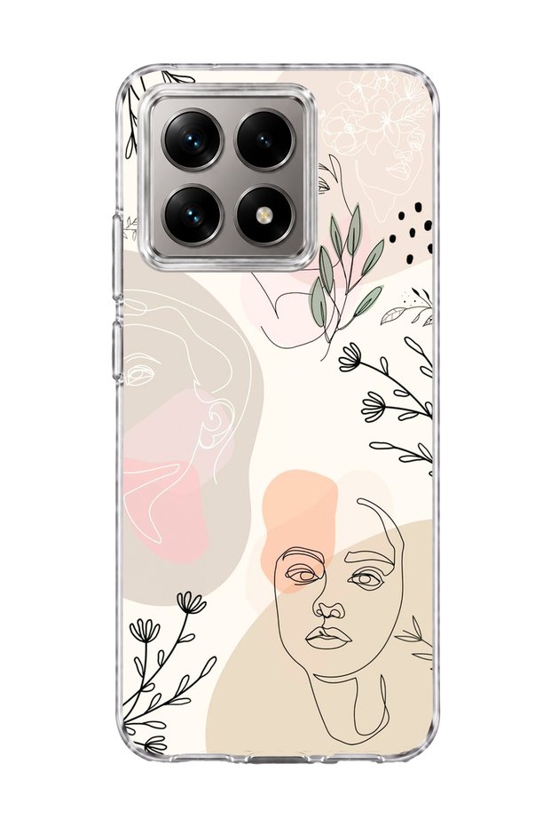 Mi 14t Compatible Line Face Leaf Printed Transparent Phone Case