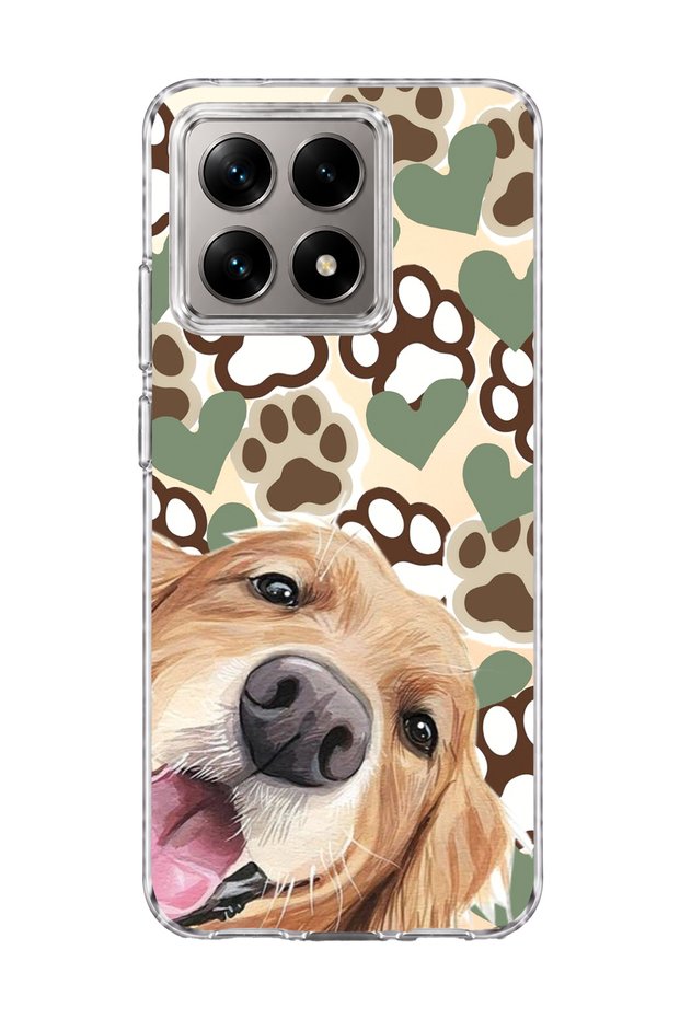 Mi 14t Compatible Yellow Dog Paw Heart Printed Transparent Phone Case