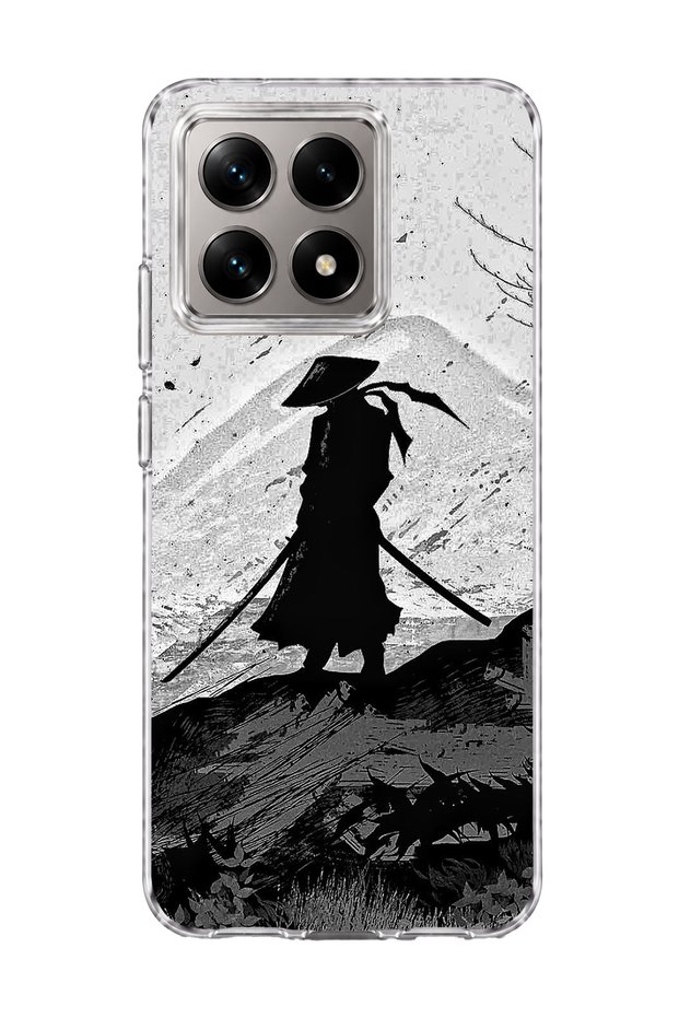 Mi 14t Compatible Samurai Black and White Printed Transparent Phone Case