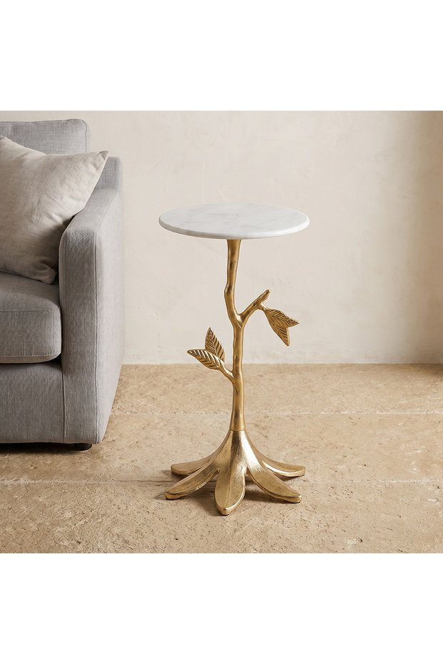 Leaf Accent Marble Top Accent Table